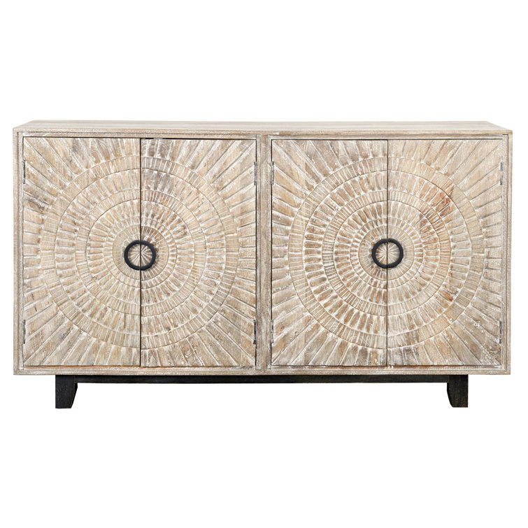 Viva 65'' Rustic Oak Hand-Carved Mango Wood Sideboard