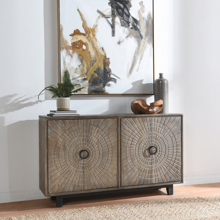 Viva 65'' Rustic Oak Hand-Carved Mango Wood Sideboard