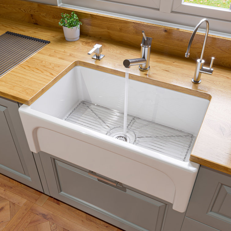 30'' White Fireclay Farmhouse Apron Kitchen Sink