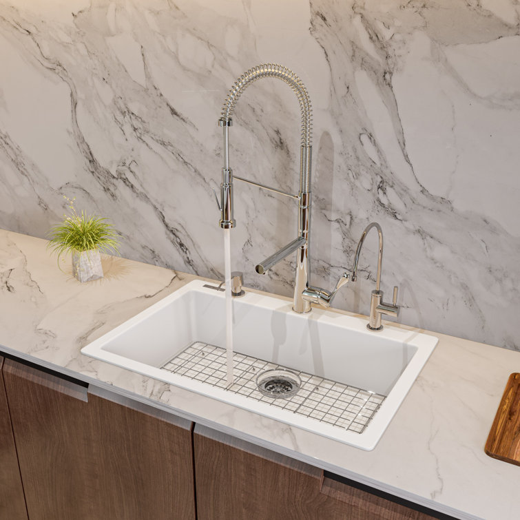 White 30'' Drop-In Single Bowl Granite Kitchen Sink