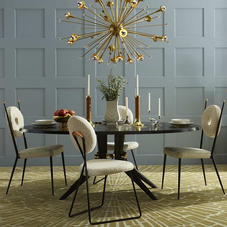 Ebonized Oak Round Dining Table with Brass Accents