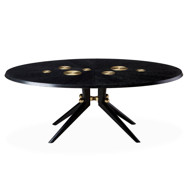 Ebonized Oak Round Dining Table with Brass Accents