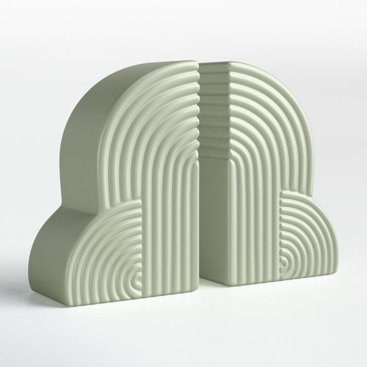 Green Arch-Shaped Ceramic Bookends Set of 2