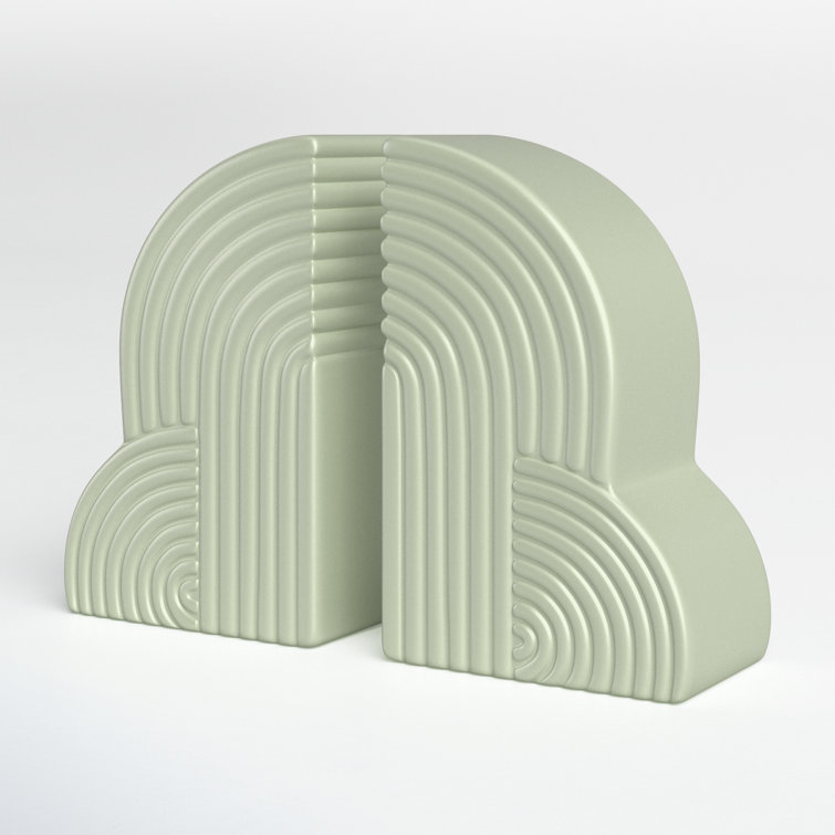 Green Arch-Shaped Ceramic Bookends Set of 2