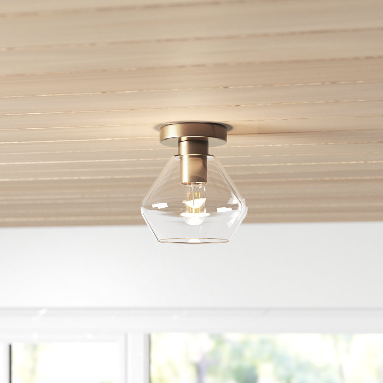 Jett 8'' Satin Brass Semi-Flush Mount with Angular Glass Shade