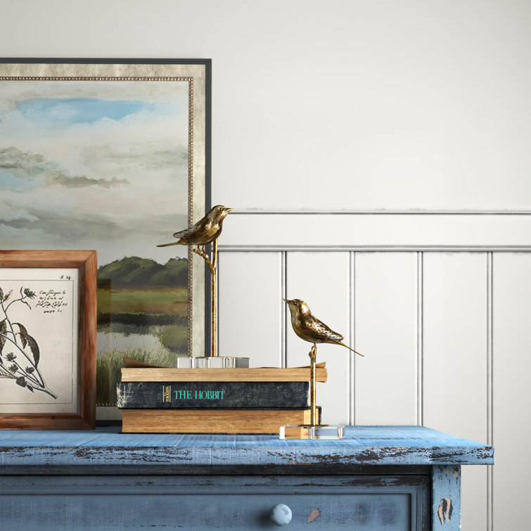 Antiqued Gold Bird Figurines on Crystal Base, Set of 2