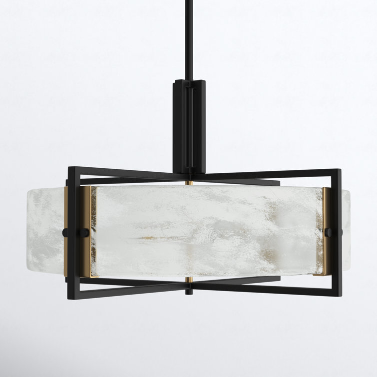 Hayward 5-Light Matte Black and Brass Pendant with Glass Shade