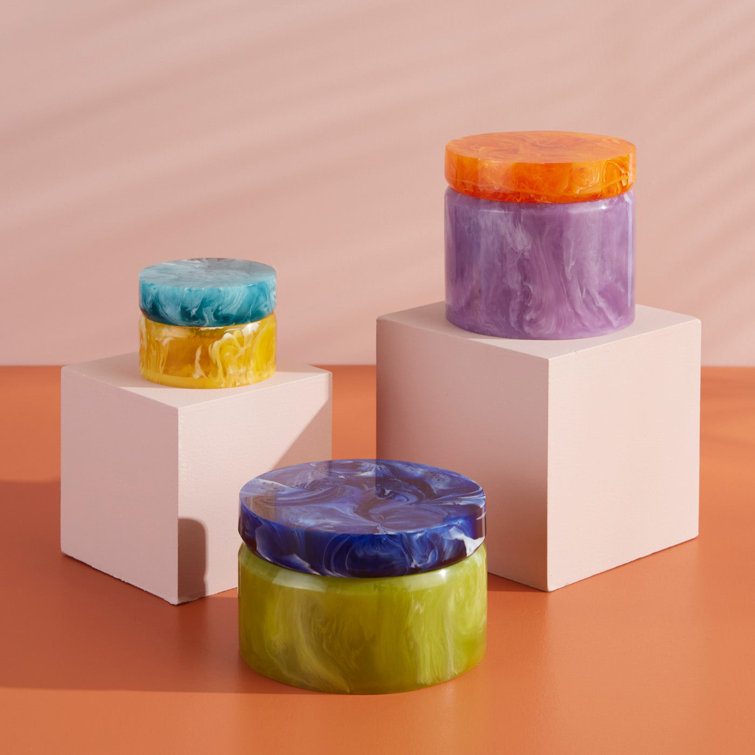 Small Blue and Yellow Marbleized Plastic Lidded Box