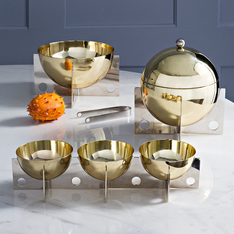 Gold and Silver Spherical Insulated Ice Bucket with Stand