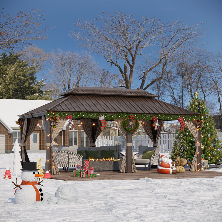 Erommy 12' x 20' Double Roof Steel Hardtop Gazebo with Curtains