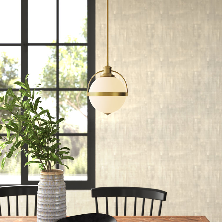Warm Brass Globe Pendant Light with White Opal Glass Shade