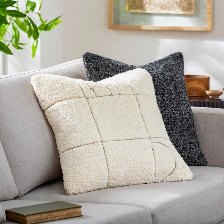 Ivory Wool Blend Square Throw Pillow