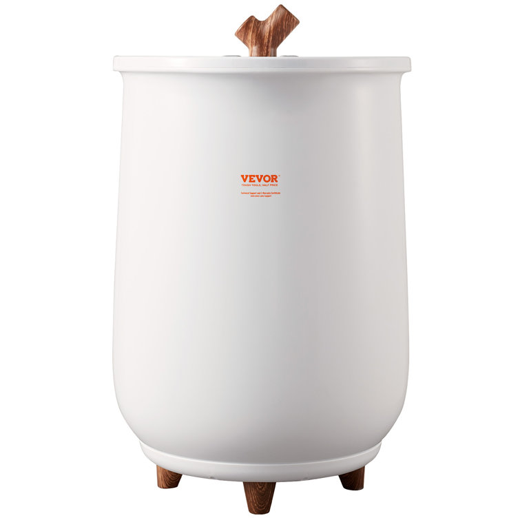 White 20L Freestanding Towel Warmer Bucket with Wood Accents