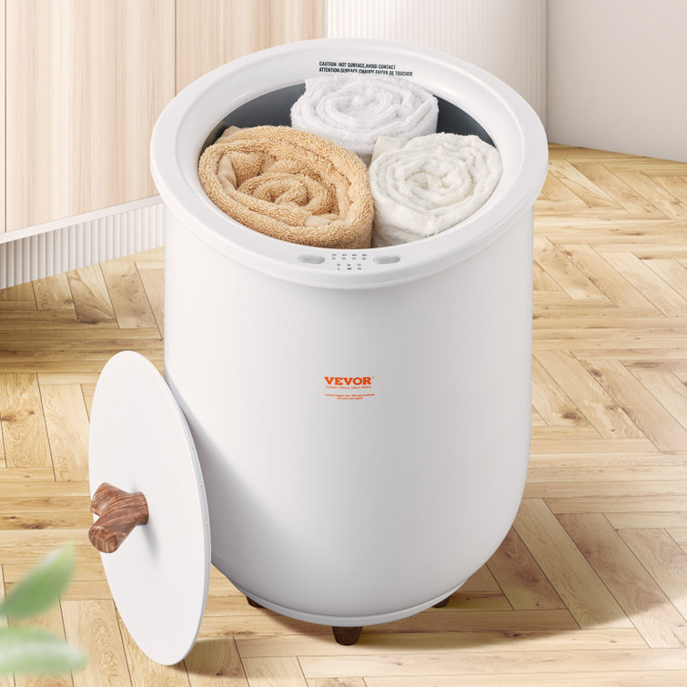 White 20L Freestanding Towel Warmer Bucket with Wood Accents