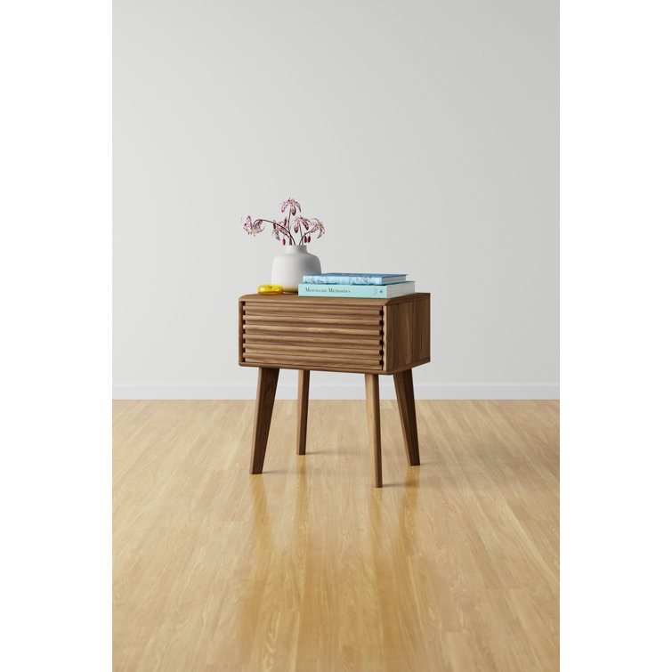 Walnut Grain Laminate Mid-Century Modern End Table Nightstand