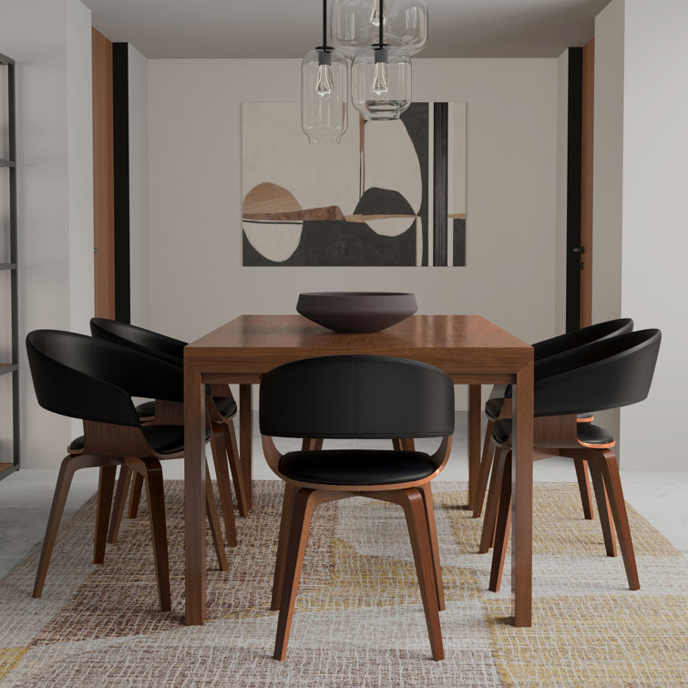 Black Faux Leather and Walnut Bentwood Dining Chair