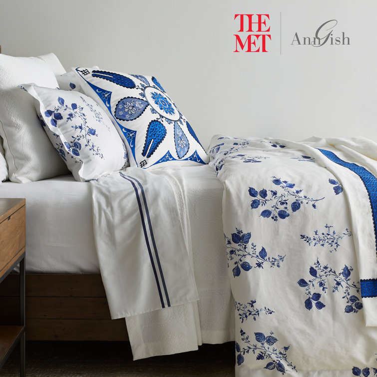 King White Cotton Embroidered Floral Duvet Cover Set