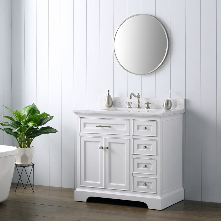 Thompson 36" White Freestanding Bathroom Vanity with Carrara Countertop