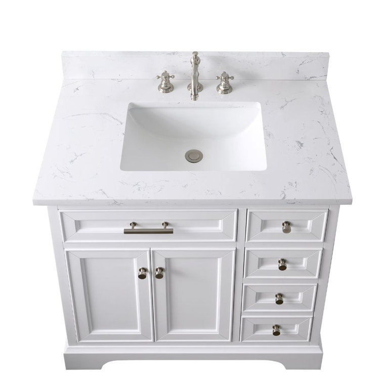 Thompson 36" White Freestanding Bathroom Vanity with Carrara Countertop
