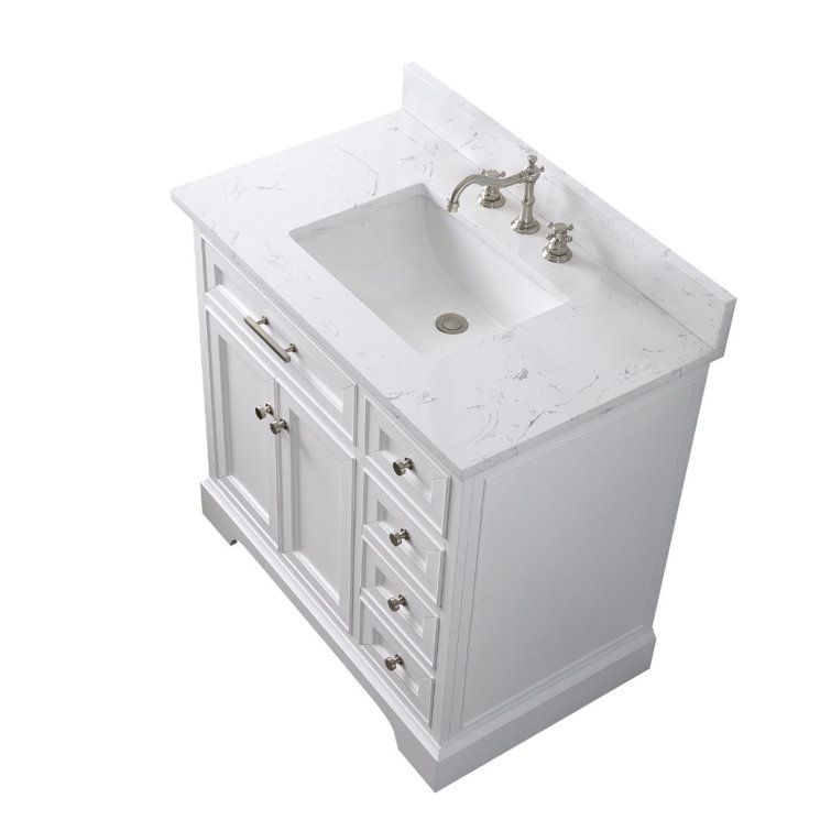 Thompson 36" White Freestanding Bathroom Vanity with Carrara Countertop