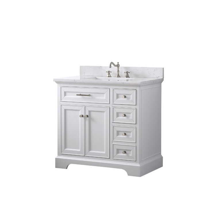 Thompson 36" White Freestanding Bathroom Vanity with Carrara Countertop