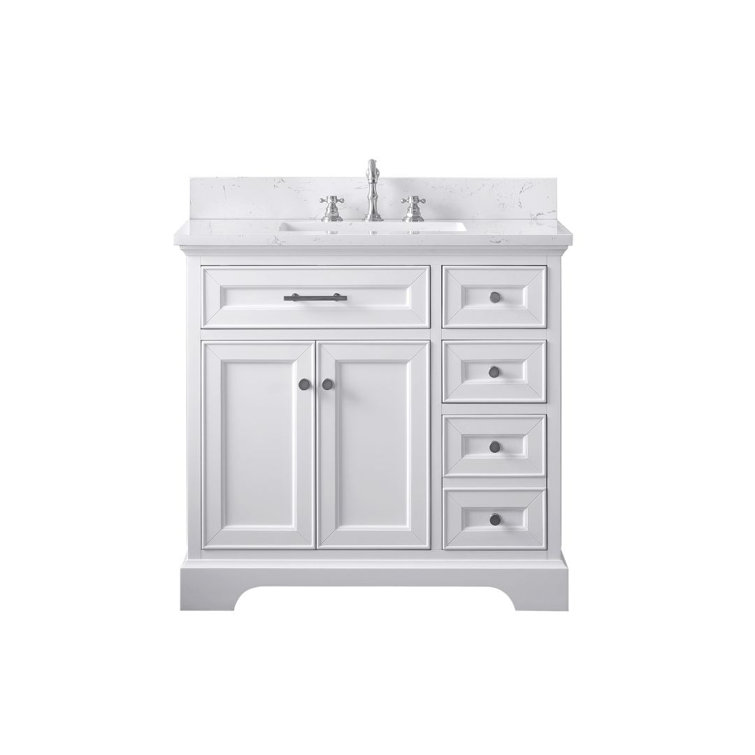Thompson 36" White Freestanding Bathroom Vanity with Carrara Countertop