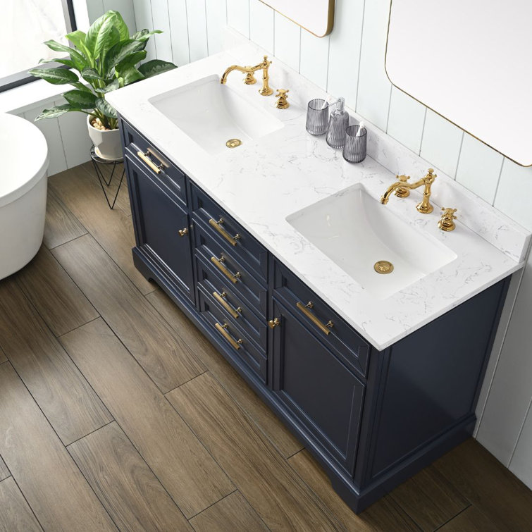 Indigo Blue Double Vanity with Carrara White Top