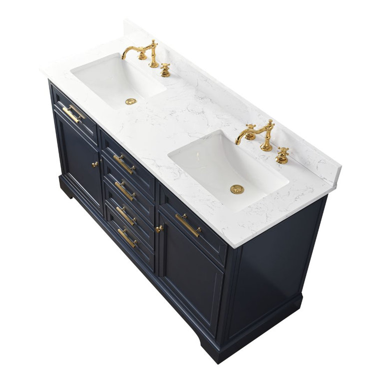 Indigo Blue Double Vanity with Carrara White Top