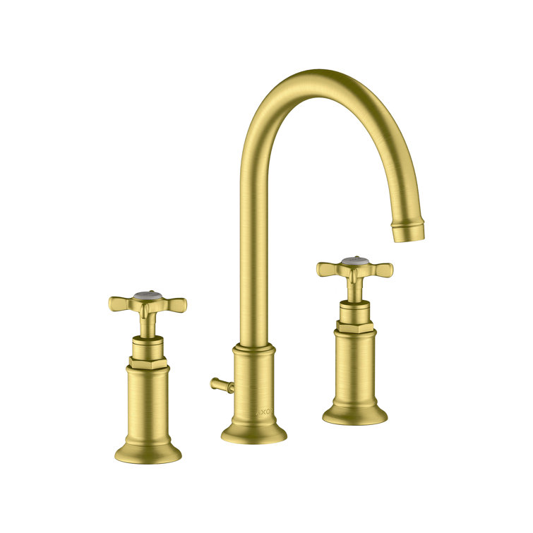 Brushed Gold Optic Widespread Bathroom Faucet with Cross Handles