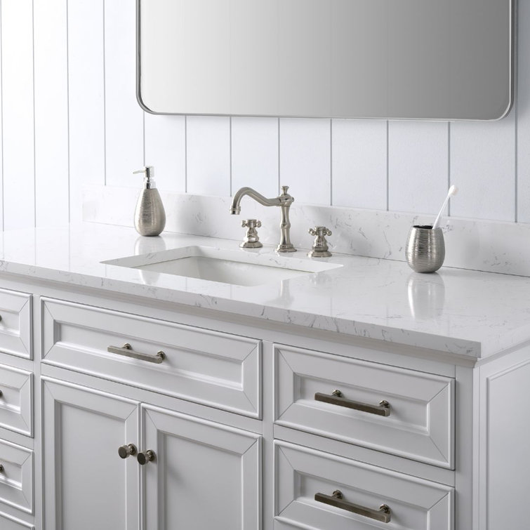 Thompson 60" White Solid Wood Single Bathroom Vanity with Engineered Stone Top