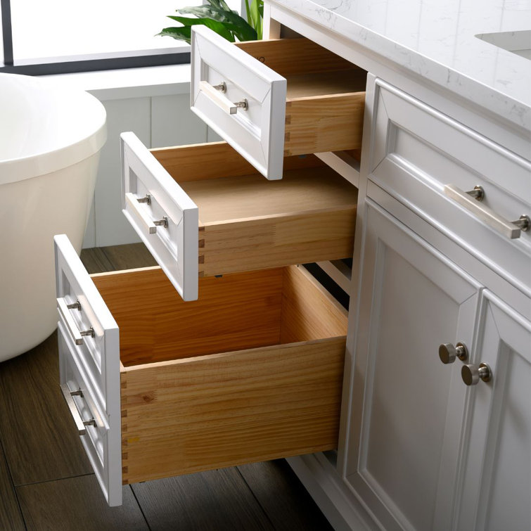 Thompson 60" White Solid Wood Single Bathroom Vanity with Engineered Stone Top
