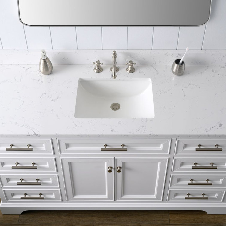 Thompson 60" White Solid Wood Single Bathroom Vanity with Engineered Stone Top