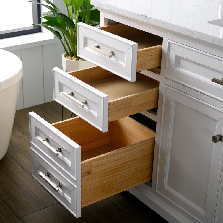 Thompson 60" White Solid Wood Single Bathroom Vanity with Engineered Stone Top