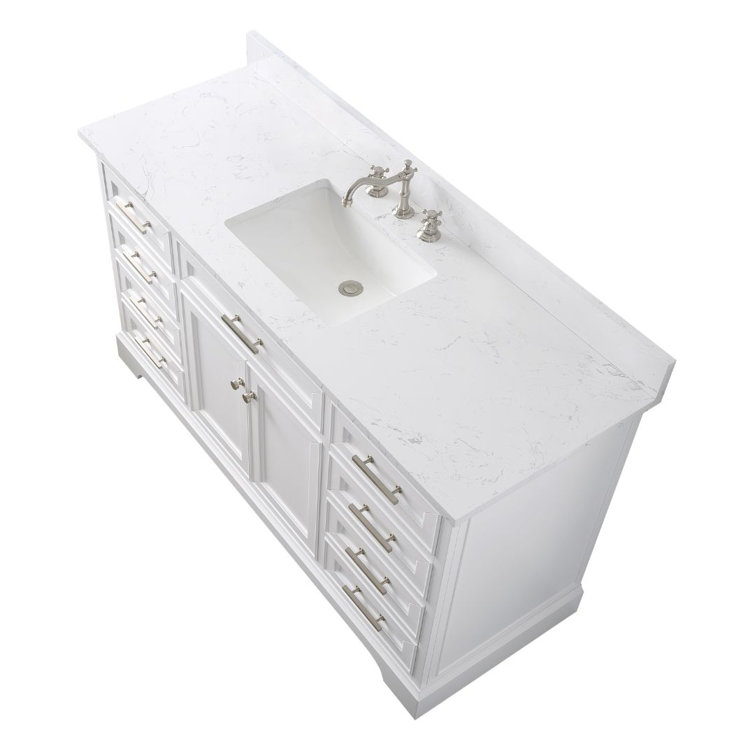 Thompson 60" White Solid Wood Single Bathroom Vanity with Engineered Stone Top