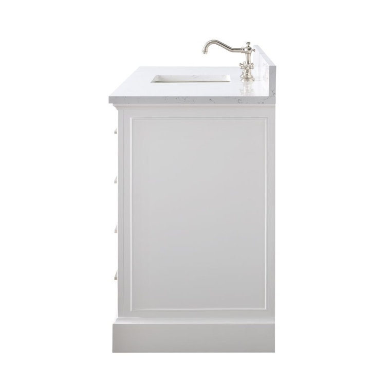 Thompson 60" White Solid Wood Single Bathroom Vanity with Engineered Stone Top