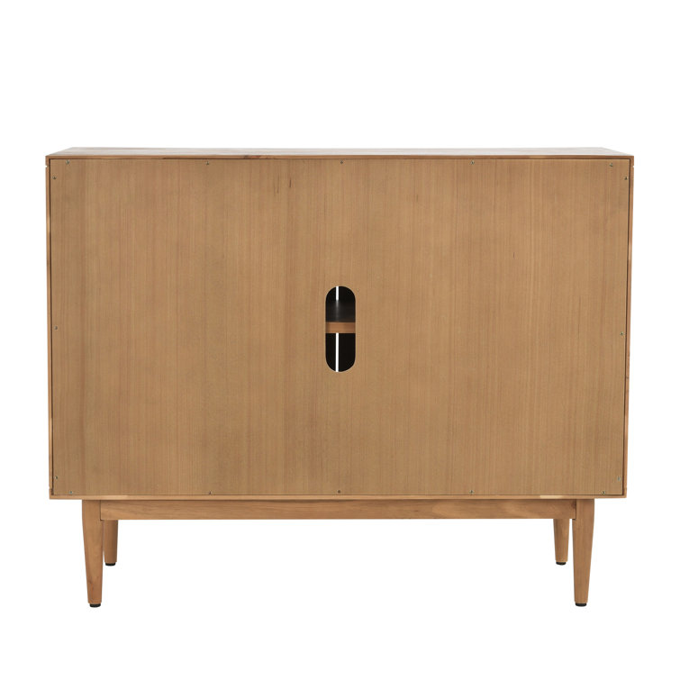 Natural Brown Pine Wood 2-Door Cane Accent Cabinet