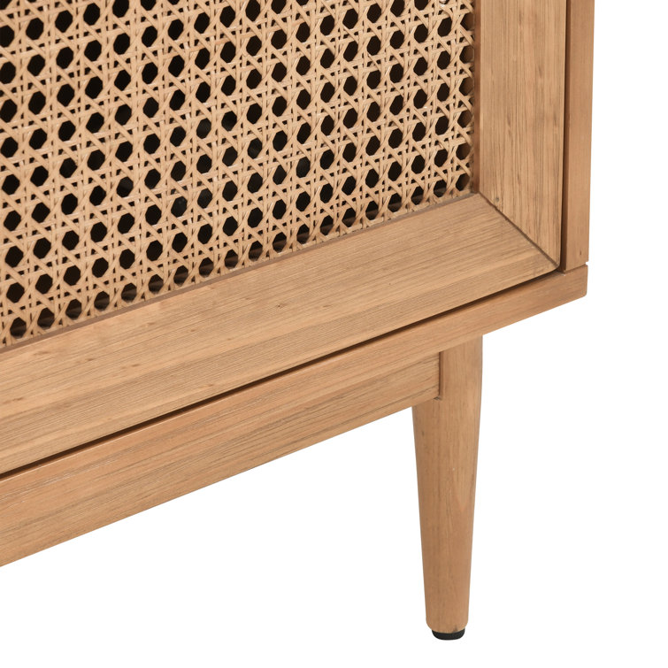 Natural Brown Pine Wood 2-Door Cane Accent Cabinet