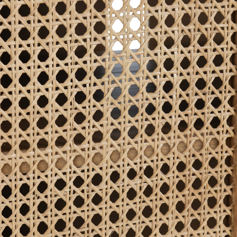 Natural Brown Pine Wood 2-Door Cane Accent Cabinet