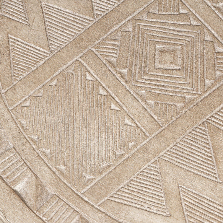 Natural Mango Wood Hand-Carved Side Table with Etched Top