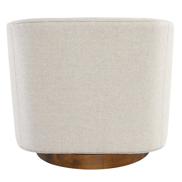 French Beige Basketweave Swivel Accent Chair with Wood Base