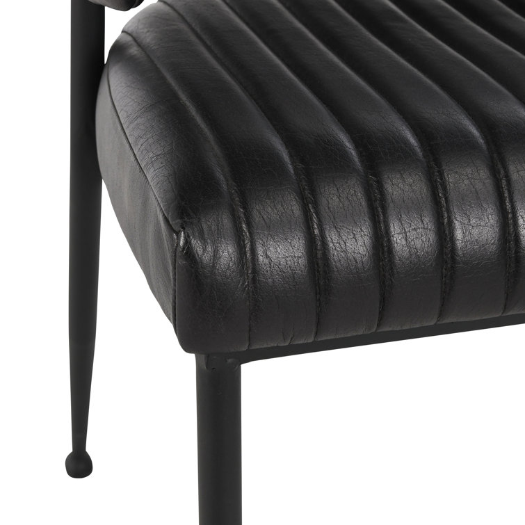 Sophisticated Jet Black Iron Frame Dining Chair with Top Grain Leather