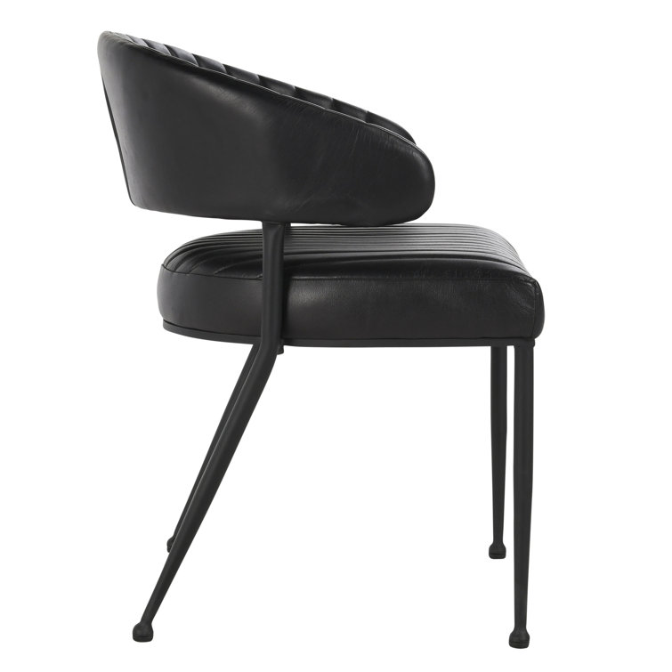 Sophisticated Jet Black Iron Frame Dining Chair with Top Grain Leather