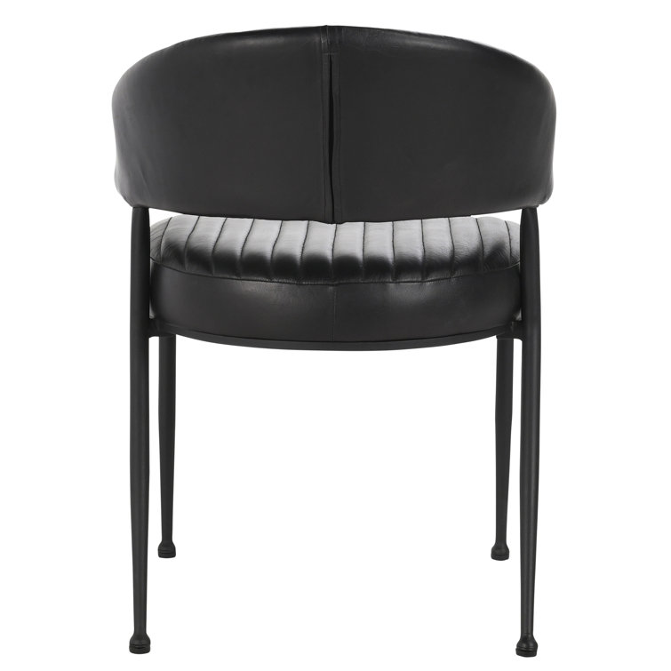 Sophisticated Jet Black Iron Frame Dining Chair with Top Grain Leather