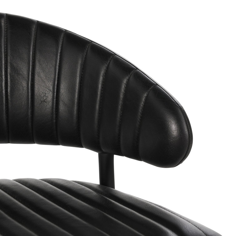Sophisticated Jet Black Iron Frame Dining Chair with Top Grain Leather