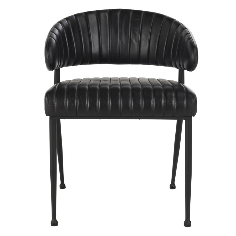 Sophisticated Jet Black Iron Frame Dining Chair with Top Grain Leather