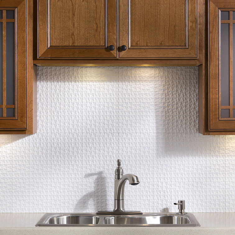 Matte White Vinyl Decorative Backsplash Tiles, 18" x 24"