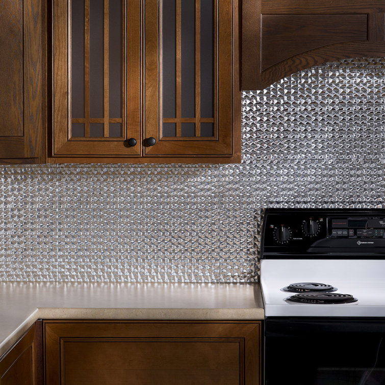 Brushed Aluminum Textured Vinyl Backsplash Kit, 24" x 18"