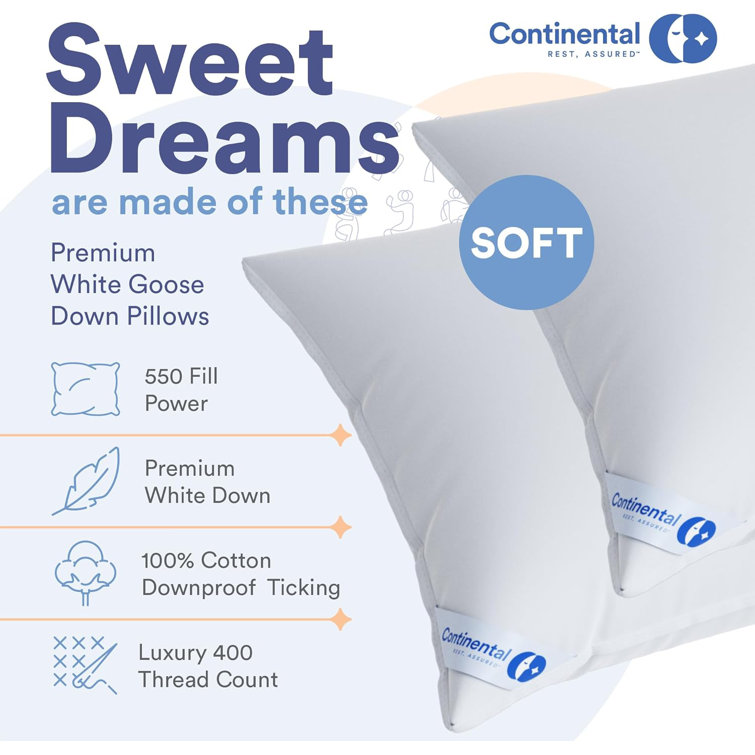 King Size Soft White Down and Feather Pillows, 2-Pack