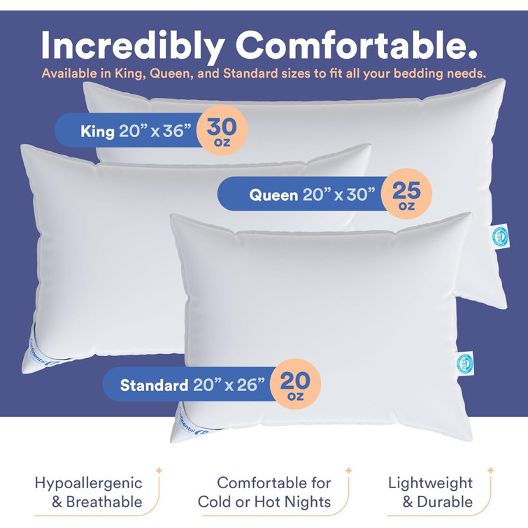 King Size Soft White Down and Feather Pillows, 2-Pack