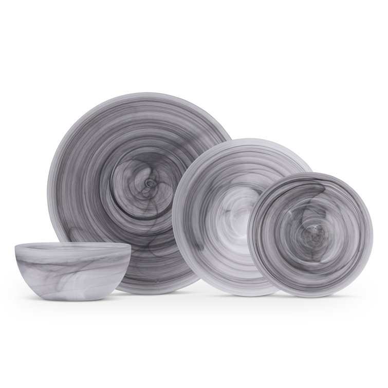 La Jolla Gray Swirl Glass 16-Piece Dinnerware Set